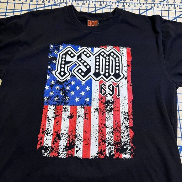 FSM 691 American Flag T-Shirt Size Large Hot Eagle Short Sleeve Tee Black - Picture 5 of 8